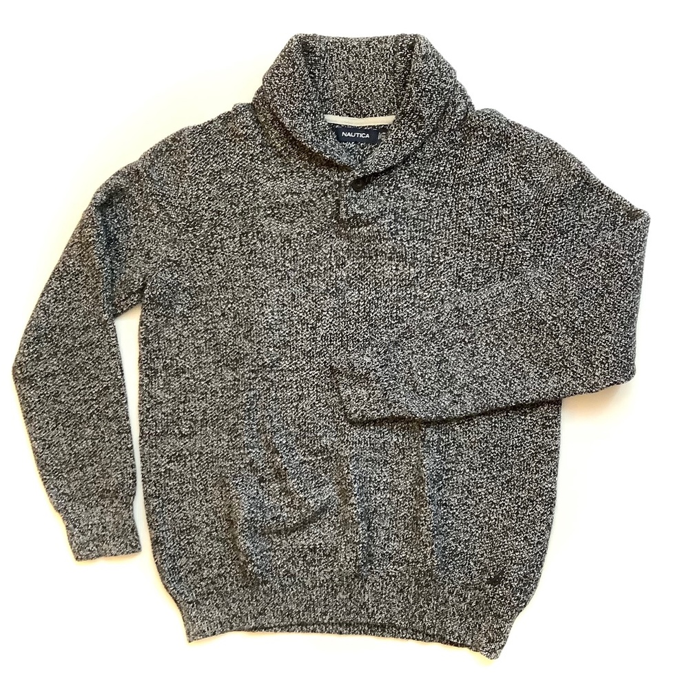 NAUTICA Shawl Collar Black & White Sweater